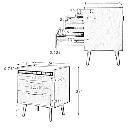 Mid-Century Modern 2 Drawer Nightstand Set