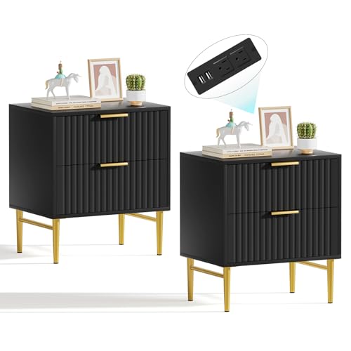 Set of 2 Modern Nightstands with Charging Station