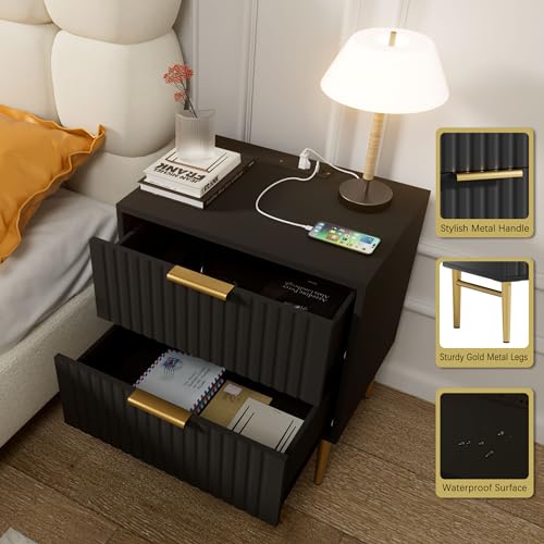 Set of 2 Modern Nightstands with Charging Station