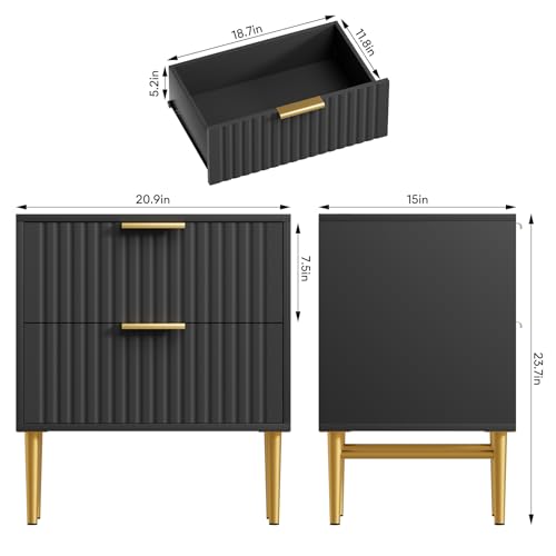Set of 2 Modern Nightstands with Charging Station