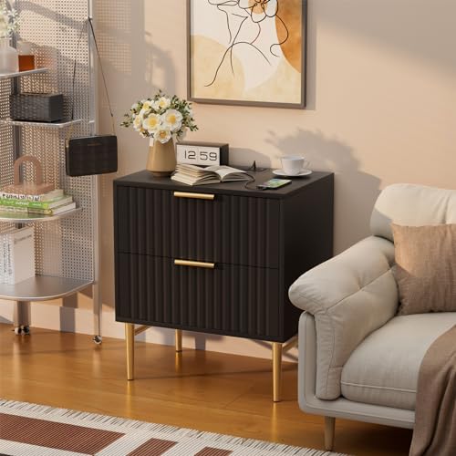 Set of 2 Modern Nightstands with Charging Station