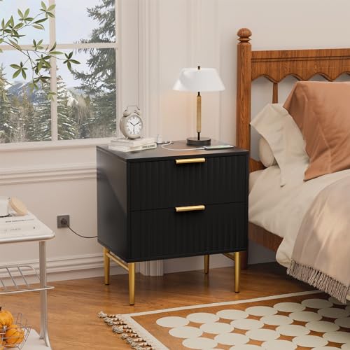 Set of 2 Modern Nightstands with Charging Station