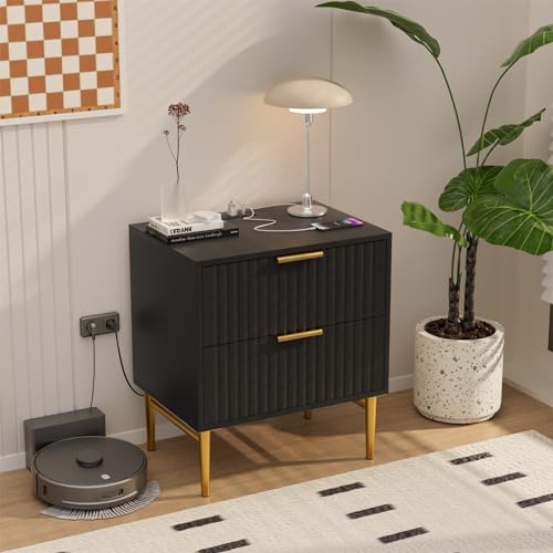 Set of 2 Modern Nightstands with Charging Station
