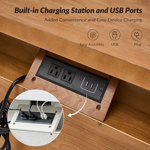 Farmhouse Nightstand with Charging Station & Organizer