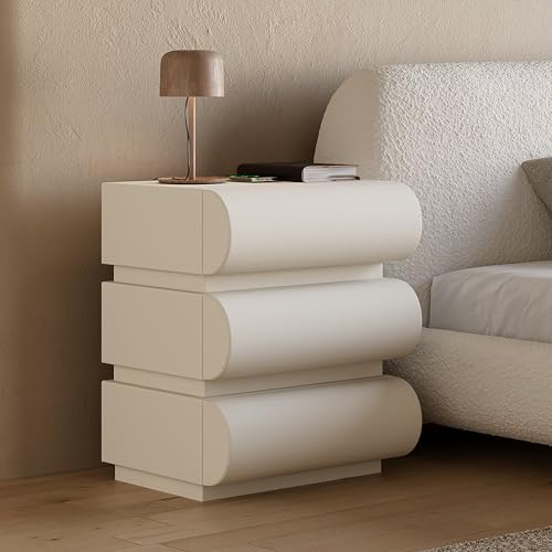 Modern White Leather Nightstand with Wireless Charger