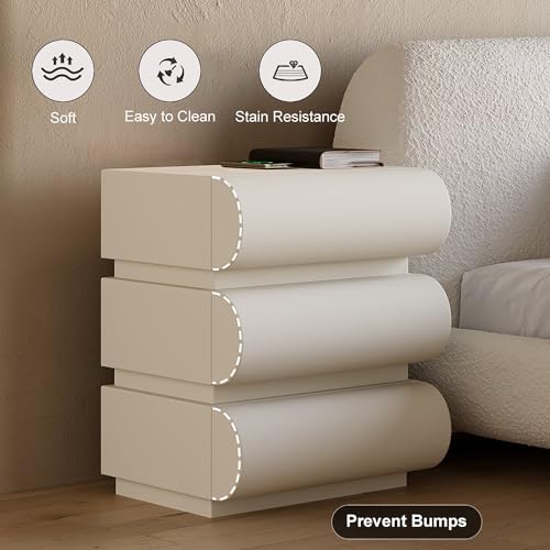 Modern White Leather Nightstand with Wireless Charger