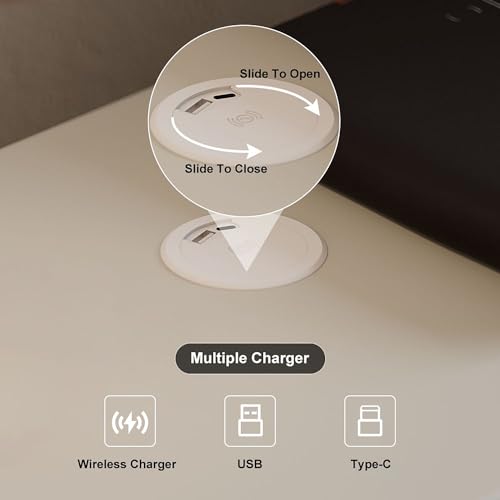 Modern White Leather Nightstand with Wireless Charger