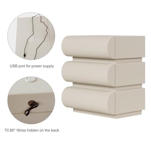 Modern White Leather Nightstand with Wireless Charger