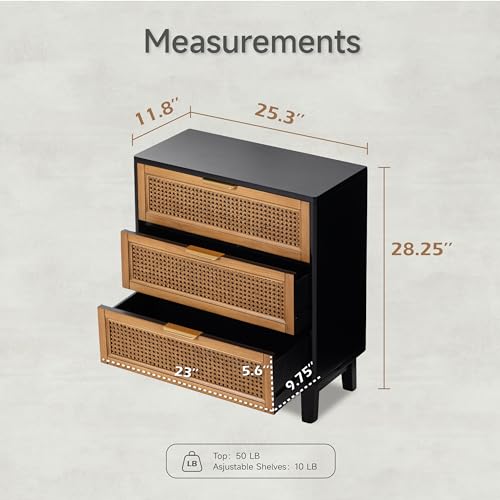COZAYH Black Farmhouse 3-Drawer Nightstand Set