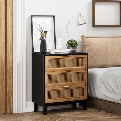 COZAYH Black Farmhouse 3-Drawer Nightstand Set