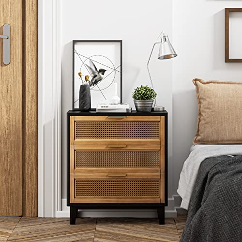 COZAYH Black Farmhouse 3-Drawer Nightstand Set