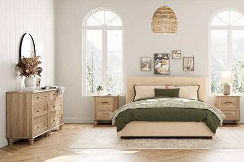 Rustic Wooden Nightstands with Charging Station Set