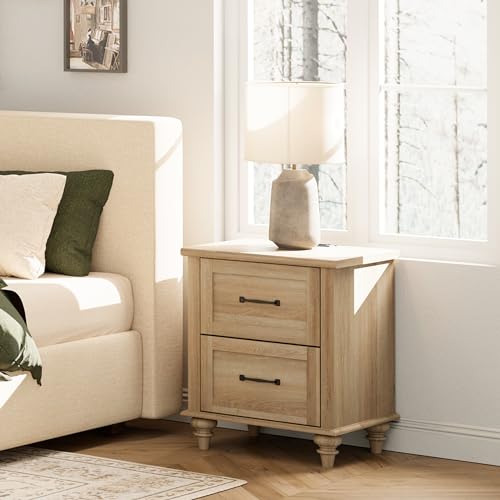 Rustic Wooden Nightstands with Charging Station Set