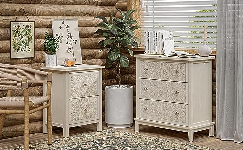 Cozayh 3-Drawer Flower Motif Dresser and Nightstands