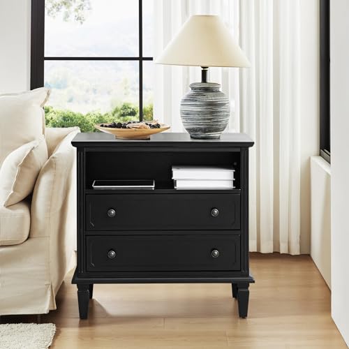 Farmhouse Nightstand Set with Charging Station - Black