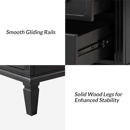 Farmhouse Nightstand Set with Charging Station - Black