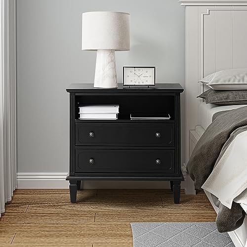 Farmhouse Nightstand Set with Charging Station - Black