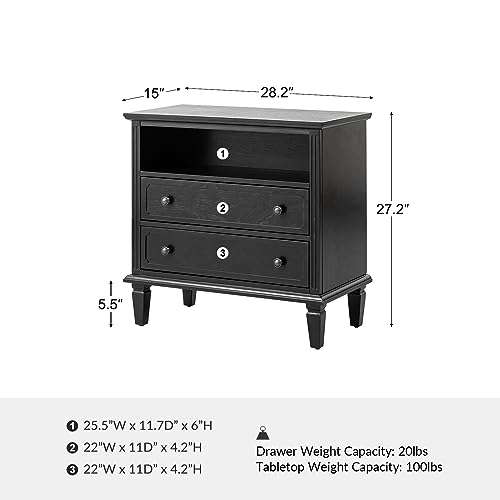 Farmhouse Nightstand Set with Charging Station - Black