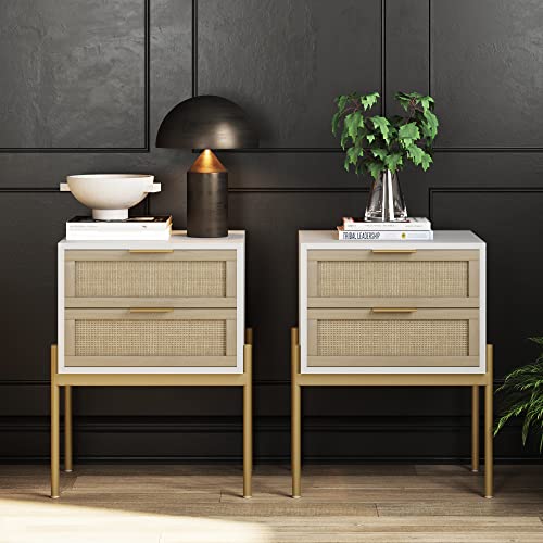 Set of 2 Mid-Century Modern Nightstands with Storage