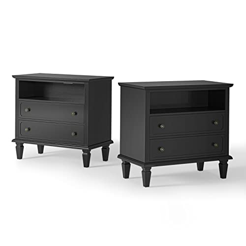 Farmhouse Nightstand Set with Charging Station - Black