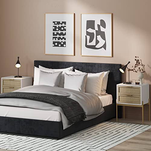 Set of 2 Mid-Century Modern Nightstands with Storage