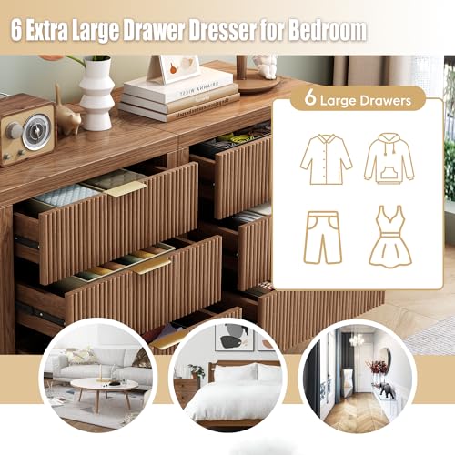 Fluted Wooden Nightstands Set of 2 - Walnut