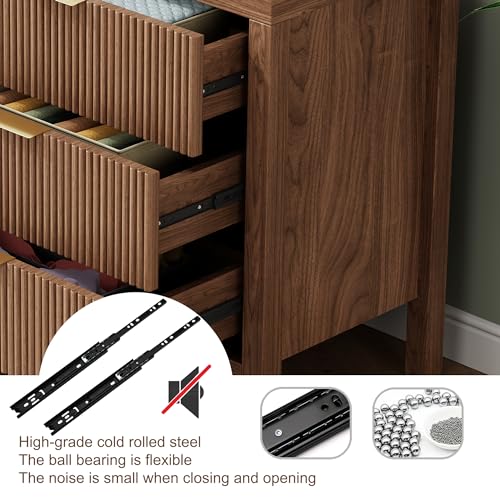 Fluted Wooden Nightstands Set of 2 - Walnut