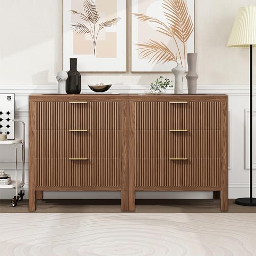 Fluted Wooden Nightstands Set of 2 - Walnut