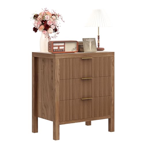 Fluted Wooden Nightstands Set of 2 - Walnut