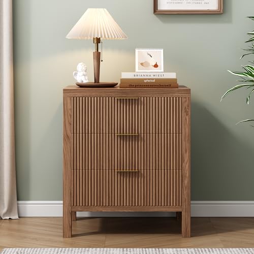 Fluted Wooden Nightstands Set of 2 - Walnut