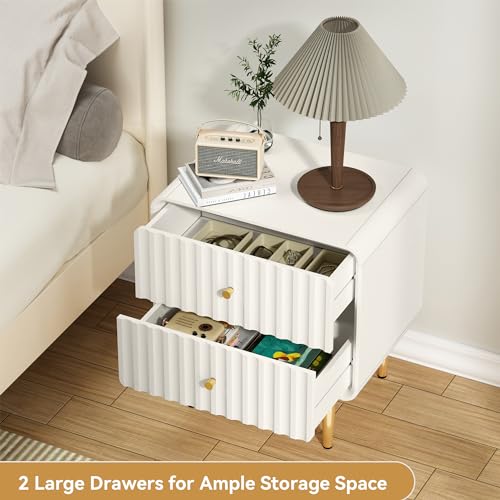 Fluted White Nightstand Set with Gold Handles