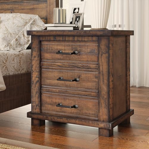 Reclaimed Pine Wood 3-Drawer Farmhouse Nightstand