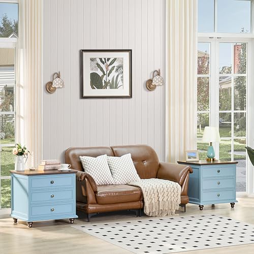 Light Blue Farmhouse Night Stand Set of 2