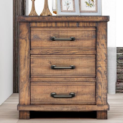 Reclaimed Pine Wood 3-Drawer Farmhouse Nightstand