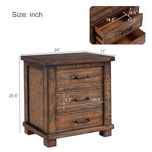 Reclaimed Pine Wood 3-Drawer Farmhouse Nightstand