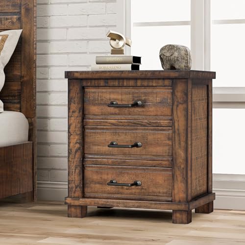 Reclaimed Pine Wood 3-Drawer Farmhouse Nightstand