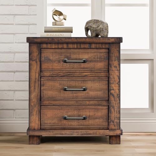 Reclaimed Pine Wood 3-Drawer Farmhouse Nightstand