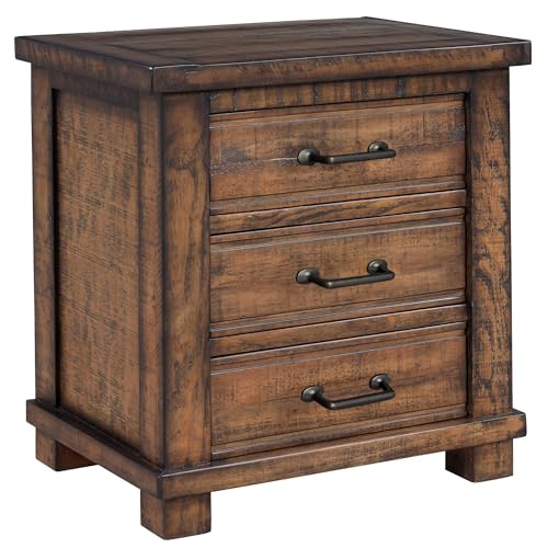 Reclaimed Pine Wood 3-Drawer Farmhouse Nightstand