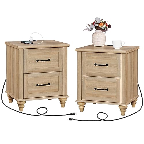 WAMPAT Farmhouse Night Stands with Charging Station