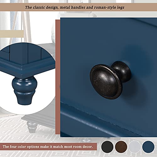 Blue Wood Nightstand with Three Drawers & Tray