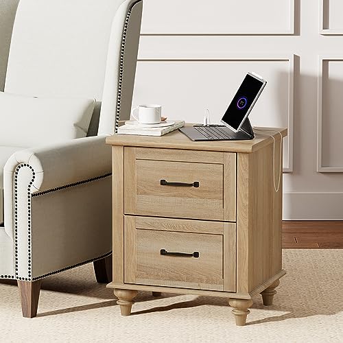 WAMPAT Farmhouse Night Stands with Charging Station