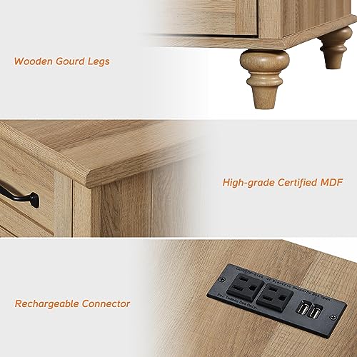 WAMPAT Farmhouse Night Stands with Charging Station