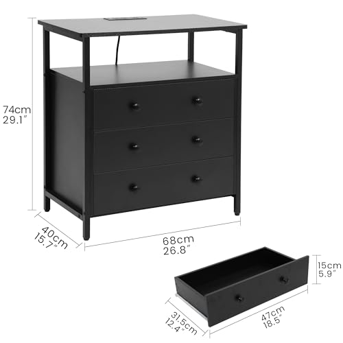 2-Piece 3-Tier Wooden Nightstand Set with Charging Station
