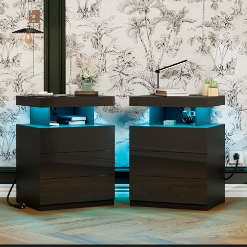 Modern LED Nightstand Set with Wireless Charging