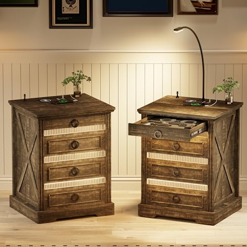 Fredees Adjustable Nightstand Set with Charging Station