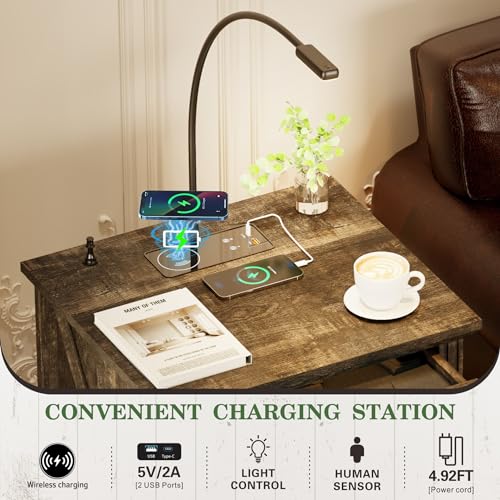 Fredees Adjustable Nightstand Set with Charging Station