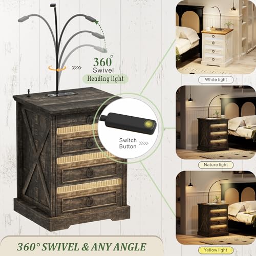 Fredees Adjustable Nightstand Set with Charging Station