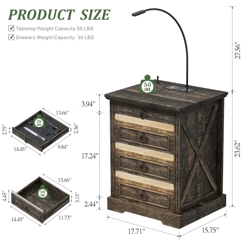 Fredees Adjustable Nightstand Set with Charging Station