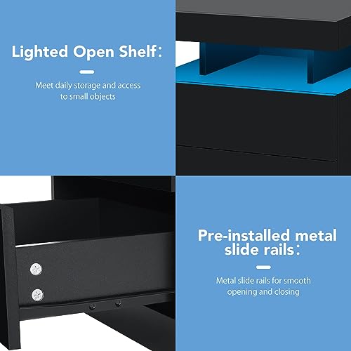 Modern LED Nightstand Set with Wireless Charging
