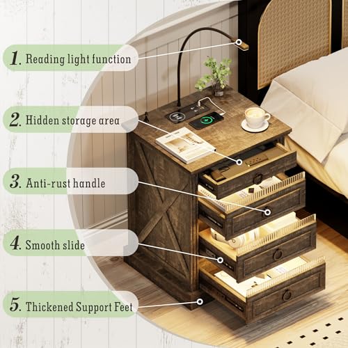 Fredees Adjustable Nightstand Set with Charging Station
